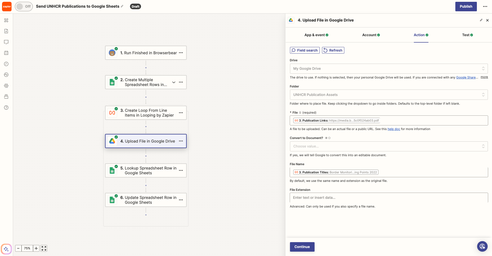 Screenshot of Zapier Google Drive upload file action