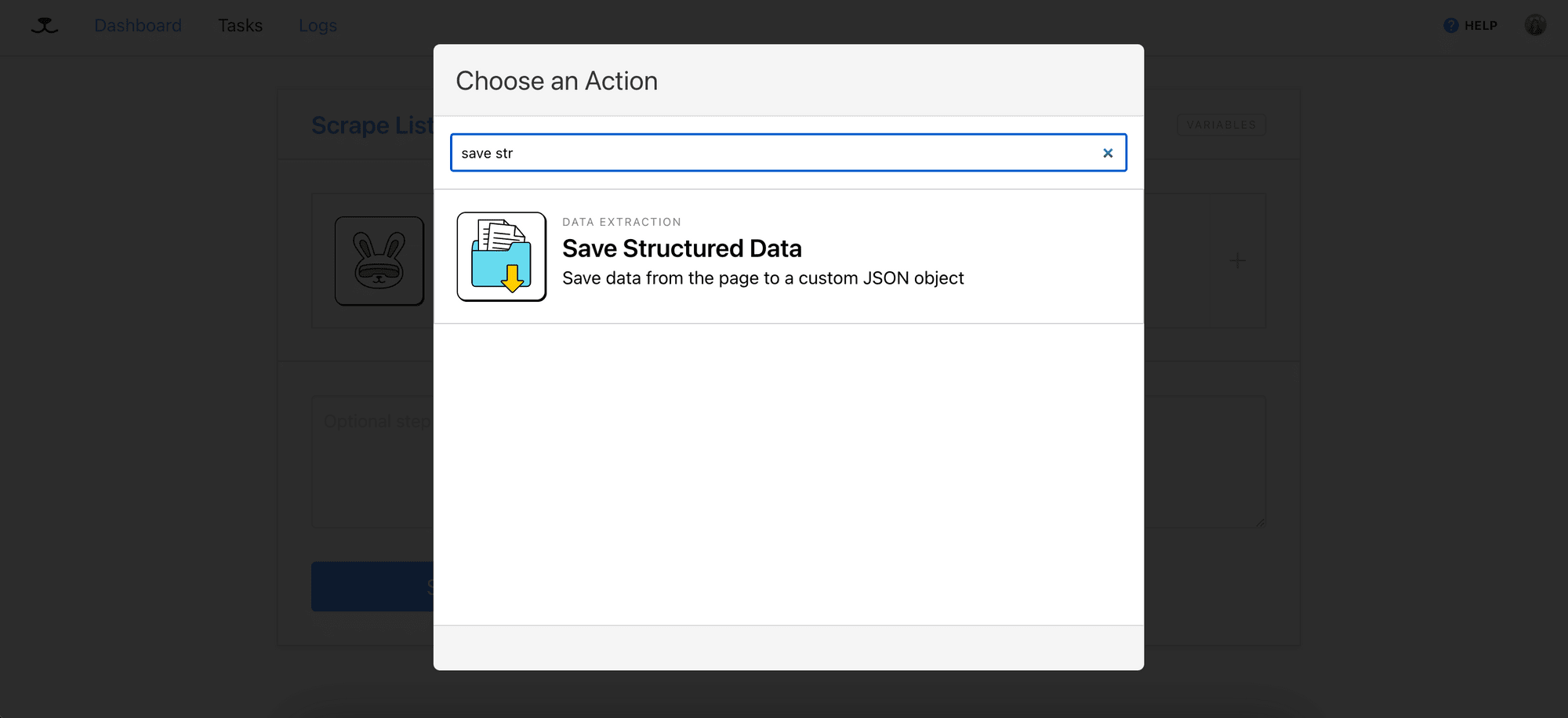 screenshot of the "Save Structured Data" action.png