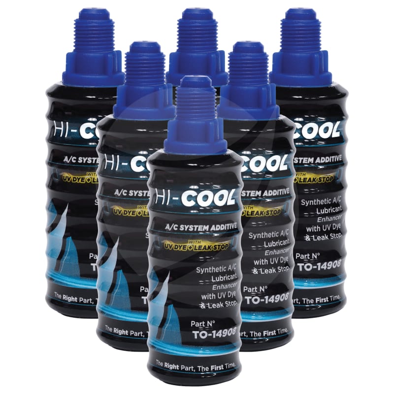 ADDITIVE, HI-COOL, 60ML, AC LUBRICANT ENHANCER WITH UV DYE, SUITS 4 X 500GM SYSTEMS, 6-PACK (TO-36193 INJECTOR RECOMMENDED)