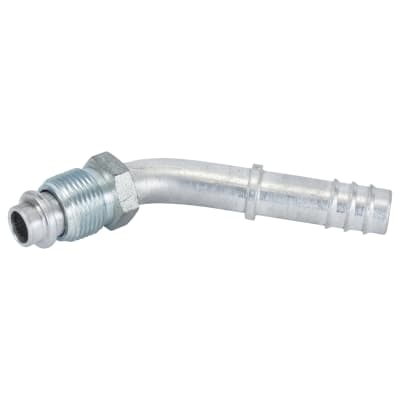 HOSE FITTING, BARB, MOR, 45 DEG, #8, #10, ALUMINIUM, STEP-UP