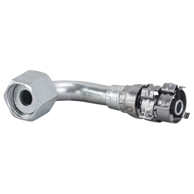 HOSE FITTING, SUPERFLEX HD, FEMALE ORFS, 90 DEG, #8, STEEL, WITH CLIPS