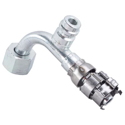 HOSE FITTING, SUPERFLEX HD, FOR, 90 DEG, #8, STEEL, R134A ACCESS, WITH CLIPS