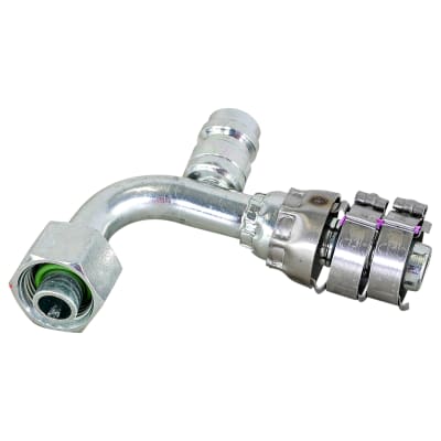 HOSE FITTING, SUPERFLEX HD, FOR, 90 DEG, #8-#10, STEEL, STEP-UP, WITH R134A ACCESS