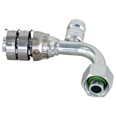 HOSE FITTING, SUPERFLEX HD, FOR, 90 DEG, #8-#10, STEEL, STEP-UP, WITH R134A ACCESS