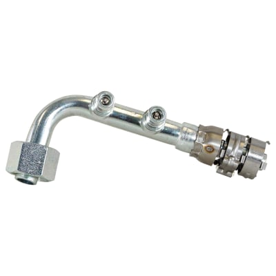 HOSE FITTING, SUPERFLEX, FOR #08-#08, 90 DEG, M10X1.25, DUAL VALVE, R-SIDE