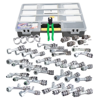 HOSE FITTING, SUPERFLEX HD, STARTER PACK, #6, #8, #10, #12, FOR IN STR, 45 DEG, 90 DEG, WITH R134A A