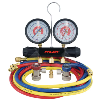 MANIFOLD GAUGE SET, CPS, R1234YF, 1830MM (72 INCH) CHARGING HOSES, SIDE WHEEL, 2-WAY, INCL HOSES, CO