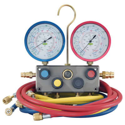 Refco 4-way Analogue Manifold Gauge Set, with Oil-filled gauges