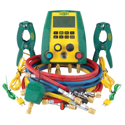 MANIFOLD GAUGE SET, REFCO, 1830MM (72 INCH) CHARGING HOSES, DIGITAL, MULTI-REFRIGERANT DIGIMON-4 3 P