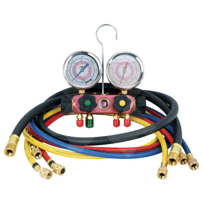 MANIFOLD GAUGE SET, CPS, R410A, 80MM, 4-WAY, LIQUID FILLED, INCL HOSES