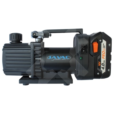 VACUUM PUMP, JAVAC, R134A, 45LPM, 18V CORDLESS, 2-STAGE, SUITS AEG, INCL CONVERTER FOR MILWAUKEE, MAKITA, BOSCH, SKIN ONLY