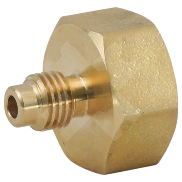 Fuel Gas Reverse Thread UNION, R1234YF, CYLINDER, FEM REVERSE GAS THREAD TO 1/2 INCH ACME