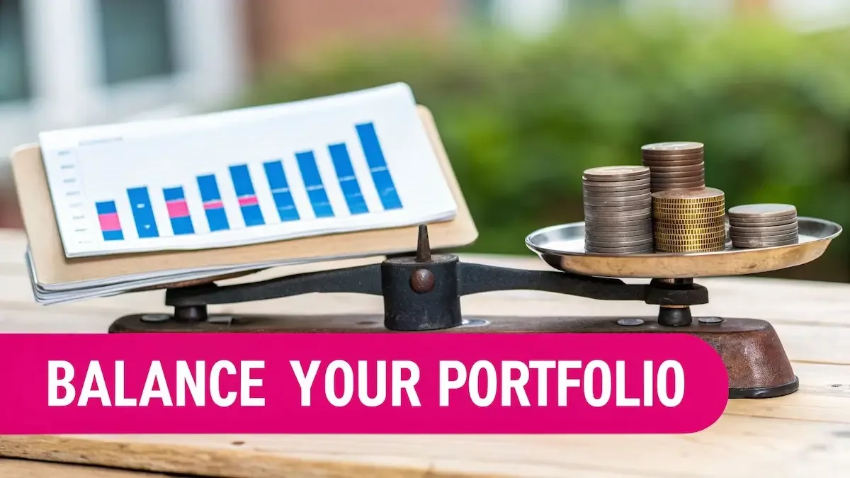 A balanced scale with coins on one side and a house on the other, representing financial stability.