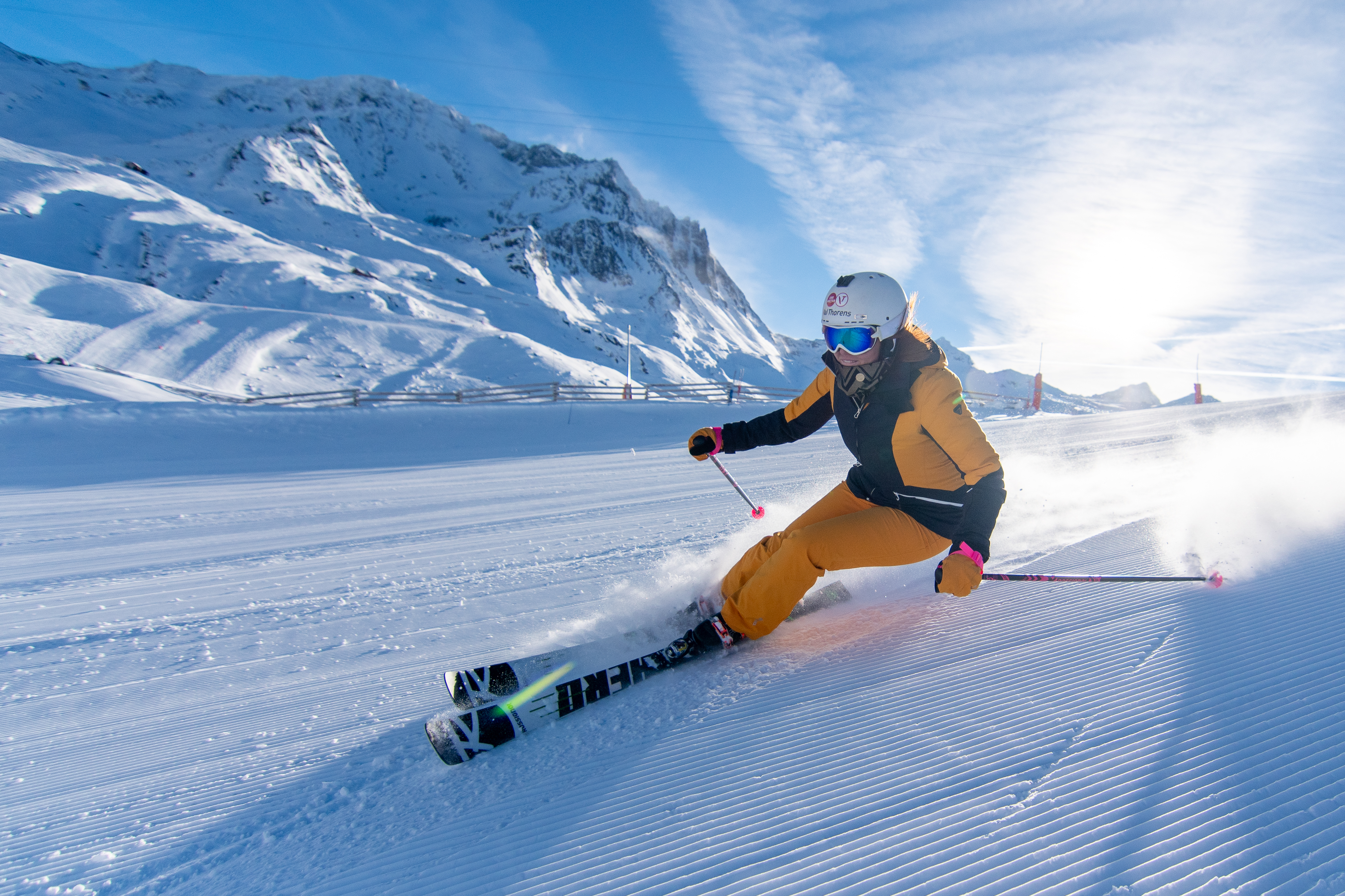 Skier skiing down Val Thorens slopes