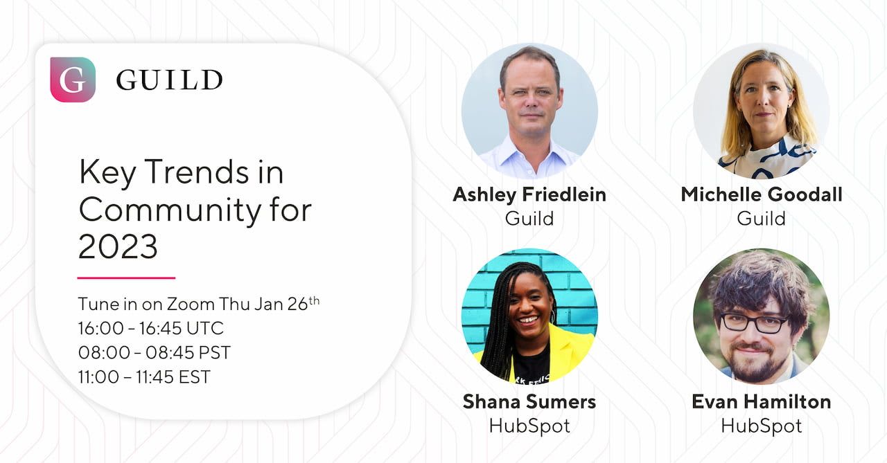 Image with Key Trends in Community for 2023, Tune in on Zoom Thu Jan 26th 16:00 UTC and link to https://us02web.zoom.us/webinar/register/7416735140245/WN_cXpAEDKzRqWsMeODD2nvow