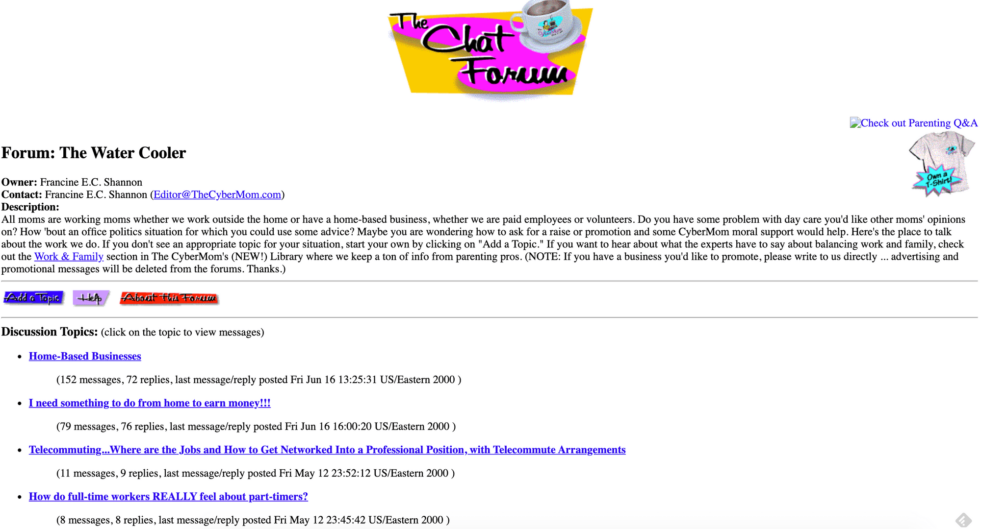 An example of a forum bulletin board online community in the 1990s and 2000s