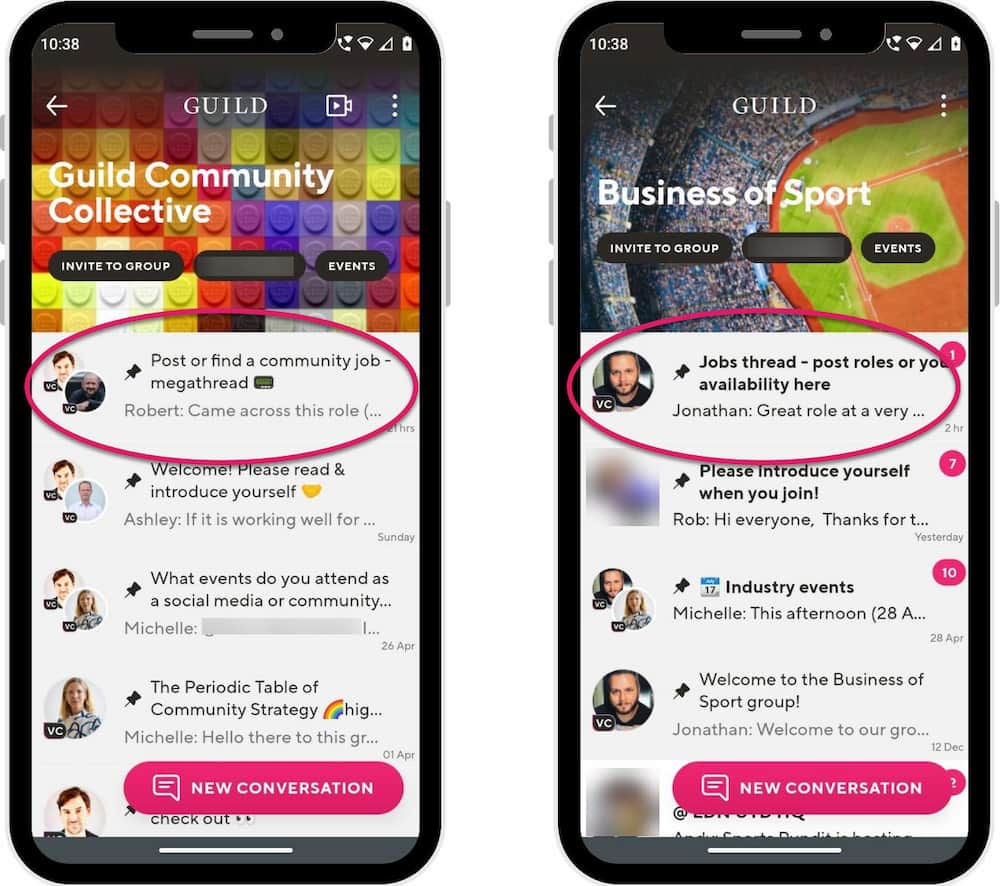 Many online communities help their members to find new roles - pictured are the Guild Community Collective and Business of Sport communities
