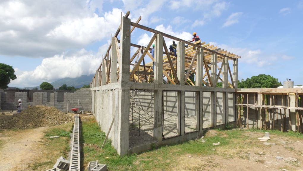 View of the early construction stages of the Haiti Chapel
