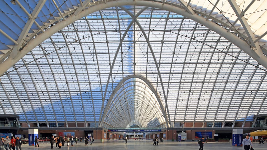 Exterior view of the entrance of the Qingdao world expo city