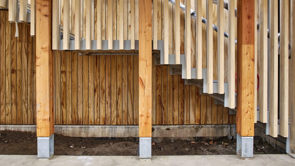 Interior view of a staircase in Elephant Park Pavilion