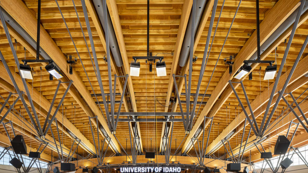 Interior view of the ceiling at the Idaho Central Credit Union Arena