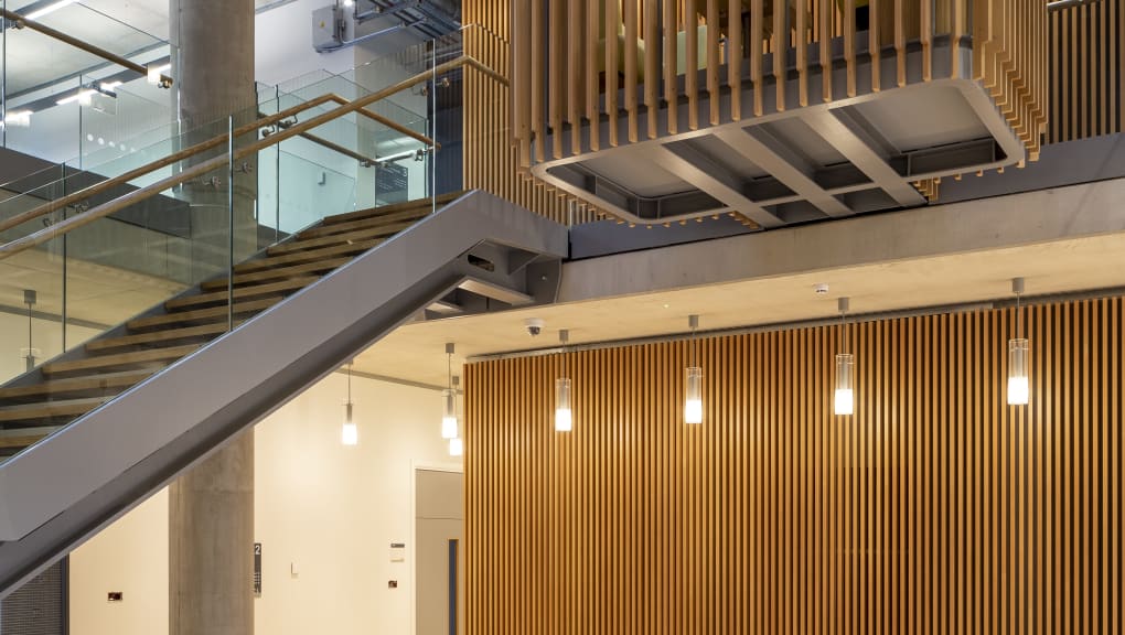 Interior view of staircases in the Pears Building