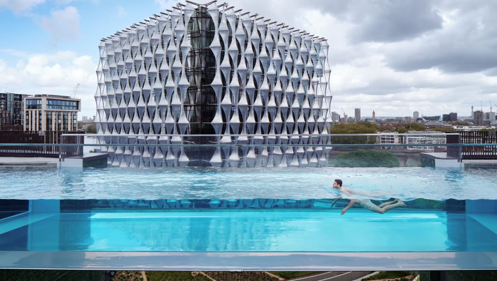 Exterior close up view of the Sky Pool