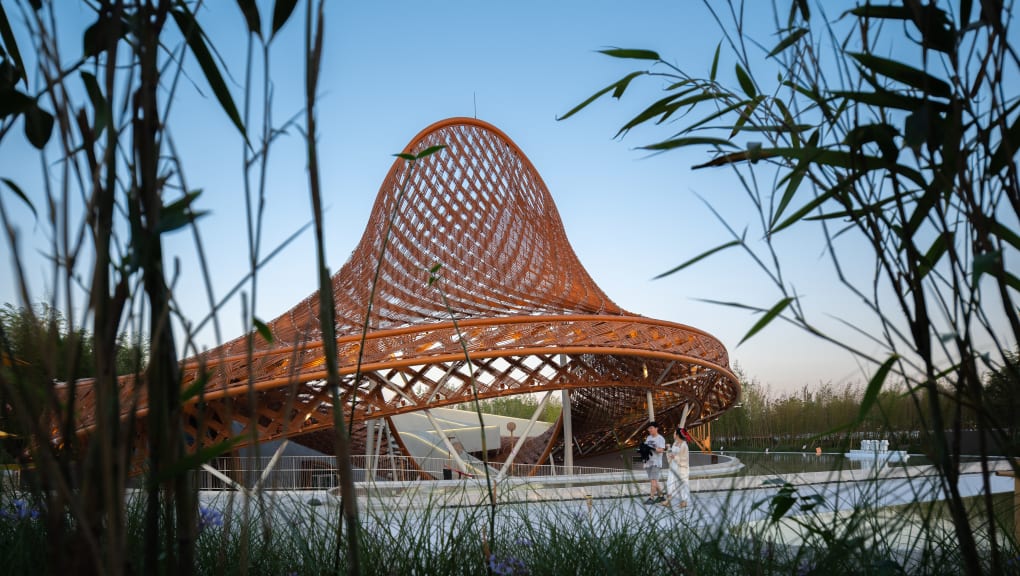 Exterior view of the Bamboo and Rattan Pavilion of the 10th China Flower Expo