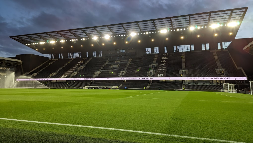 Fulham FC Riverside Stand at night