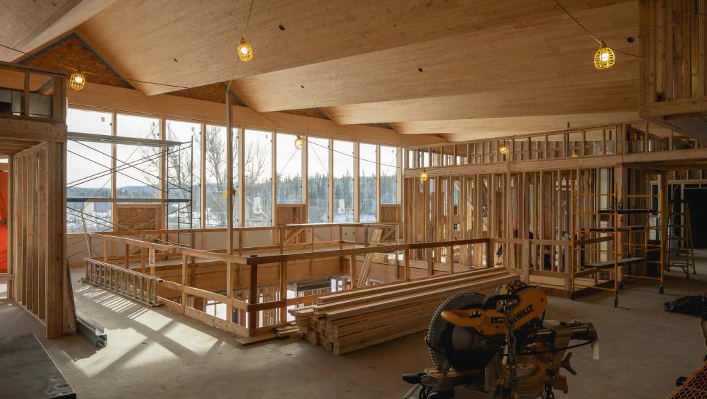 The interior during construction of the timber elements. Copyright: Latéral, 2025.