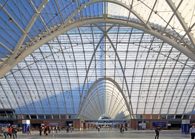 Exterior view of the entrance of the Qingdao world expo city