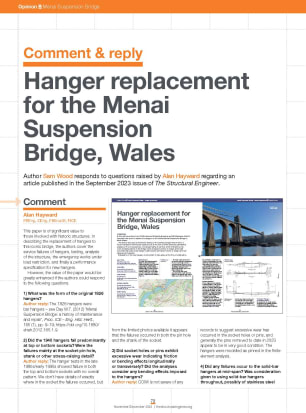 Comment & reply: Hanger replacement for the Menai Suspension Bridge, Wales