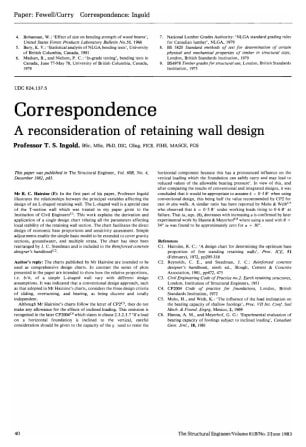 Correspondence on A Reconsideration of Retaining Wall Design by Professor T.S. Ingold