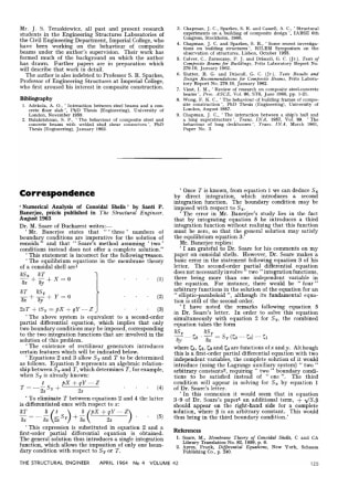 Correspondence 'Numerical Analysis of Conoidal Shells &#8217; by Santi P. Banerjee, pr6cis published
