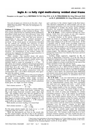 Inglis A : A Fully Rigid Multi-Storey Welded Steel Frame. Discussion on the paper by J. Heyman MA Ph