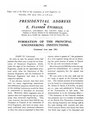 Presidential Address. Formation of the Principal Engineering Institutions Continued