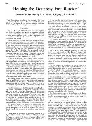 Housing the Dounreay Fast Reactor Discussion on the Paper by N. T. Barrett, B.Sc. (Eng.), A.M.I.Stru