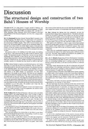 Discussion on The Structural Design and Construction of Two Bahá'í Houses of Worship by Dr. A.R. Fli