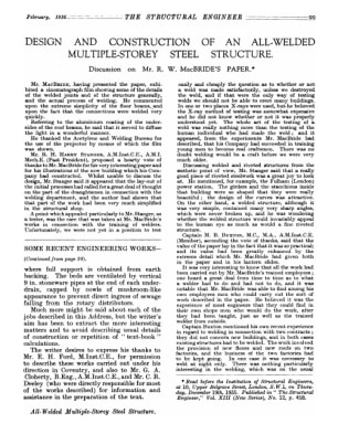 Design and Construction of an All-Welded Multiple-Storey Steel Structure. Discussion on Mr. R.W. Mac