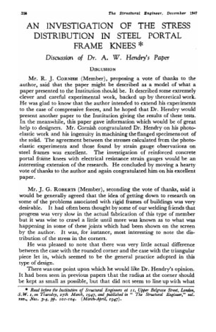 An Investigation of the Stress Distribution in Steel Portal Frame Knees. Discussion of Dr. A.W. Hend