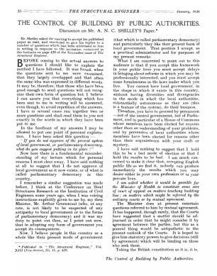 The Control of Building by Public Authorities. Discussion on Mr. A.N.C. Shelley's Paper