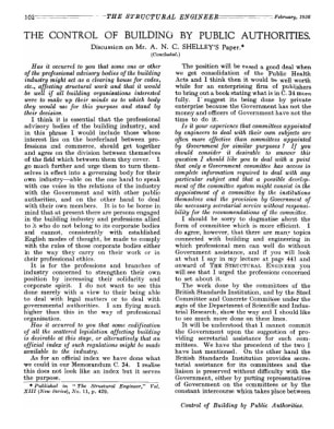 The Control of Building by Public Authorities. Discussion on Mr. A.N. C. Shelley's Paper (Continued)