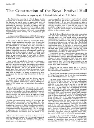 The Construction of the Royal Festival Hall Discussion on paper by Mr. E. Roland Hole and Mr. F. C. 