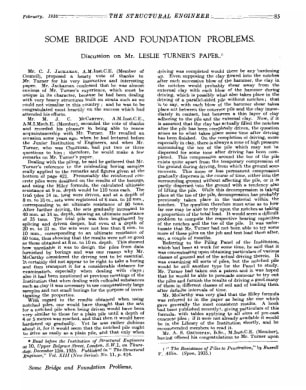 Some Bridge and Foundation Problems. Discussion on Mr. Leslie Turner's Paper