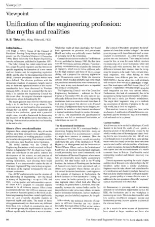 Unification of the Engineering Profession: the Myths and Realities