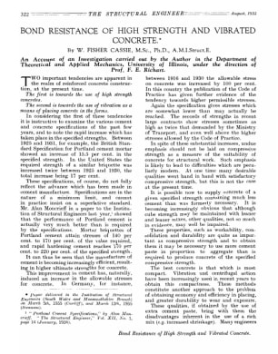 Bond Resistance of High Strength and Vibrated Concrete An Account of an lnvestigation carried out by