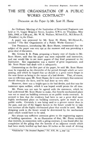 The Site Organisation of a Public Works Contract. Discussion on the Paper by Mr. Scott H. Hume