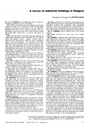 A Survey of Industrial Buildings in Hungary. Discussion on the paper by István Száva