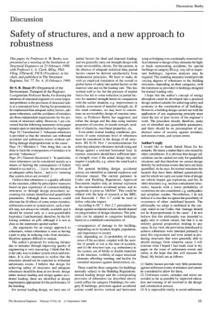 Discussion on Safety of Structures, and a New Approach to Robustness by Professor A.W. Beeby