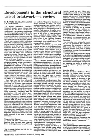 Developments in the Structural Use of Brickwork - a Review